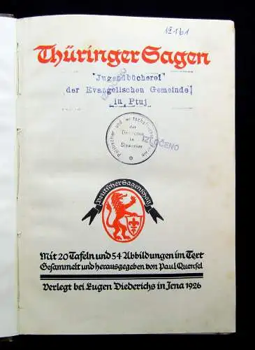 Quensel; Zaunert Thüringer Sagenschatz 1926 20 Tafeln 54 Abb. Originalausgabe