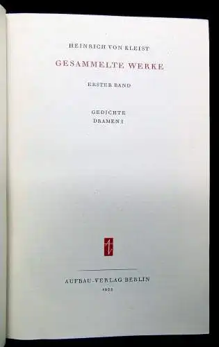 Heinrich von Kleist Gesammelte Werke 4 Bände Gedichte Dramen Dramen II 1955