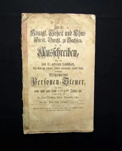 Ihrer Königl. Hoheit und Khur Fürstl.Durchl.zu Sachsen Ausschreiben 1763