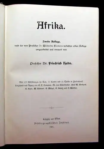 Hahn, Sievers Allgemeine Länderkunde Afrika 1901 Länderkunde Völkerkunde