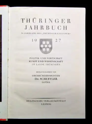 Scheffler Thüringer Jahrbuch 1927 Politik und Wirtschaft Kunst und Wissenschaft