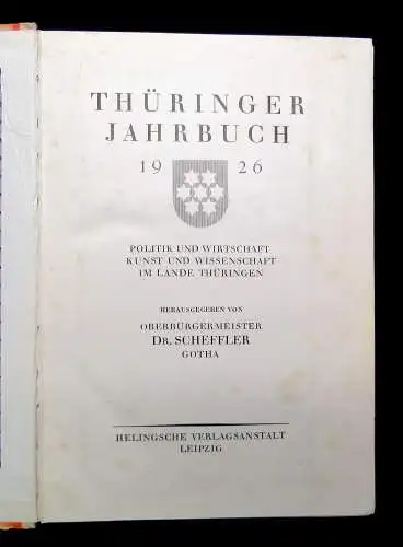 Scheffler Thüringer Jahrbuch 1926 Politik und Wirtschaft Kunst und Wissenschaft