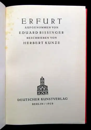 Bissinger Kunze Erfurt 1928 Deutsche Lande Deutsche Kunst  Orts- und Landeskunde