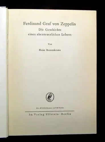 Rosenkranz Ferdinand Graf von Zeppelin Geschichte eines abenteuerl. Lebens 1931