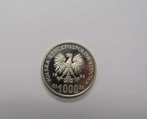 Polen 1000 Zloty 1986 Probe/Proba Eule Umweltschutz 750er Silber Auflage 6000 vz