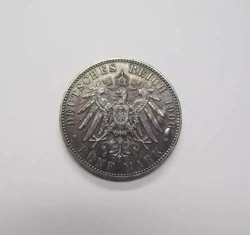 5 Mark Kaiserreich Bremen 1906 Randinschrift " Gott mit uns" ss-vz 3,8 cm J