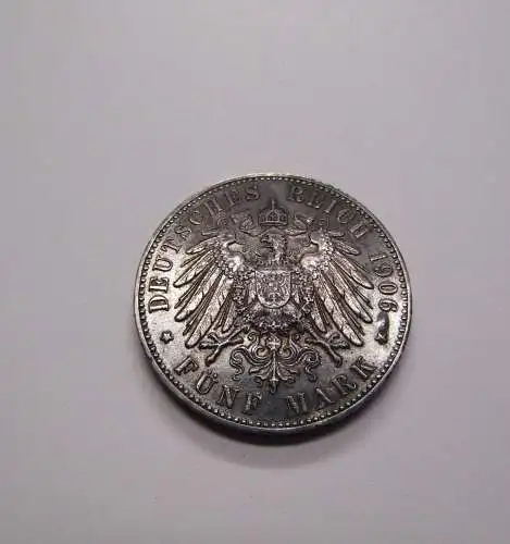 5 Mark Kaiserreich Bremen 1906 Randinschrift " Gott mit uns" ss-vz 3,8 cm J