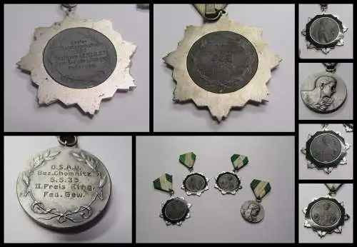 4 Medaillen/ Abzeichen im Ringen 1x Chemnitz 3x Thalheim 1935-1937 Metall-Zink