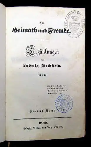 Bechstein Erzählungen Aus Heimath und Fremde 1839 Literatur Belletristik