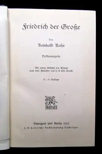 Koser Friedrich der Große 1913 Volksausgabe Militaria Geschichte