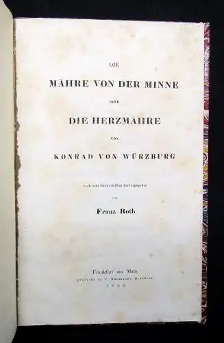 Roth, Franz Die Mähre von der Minne oder die Herzmähre 1846 sehr selten Prosa