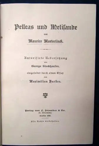 Maeterlinck Pelleas und Melisande übersetzt von George Stockhausen 1897 js