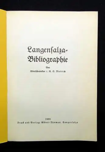 Dietrich D. R.  Langensalza- Bibliographie 1939 Ortskunde Landeskunde