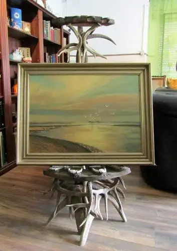 Curdes Richard Wattmeer Landschaft Nordsee 1957 Signatur 70x50 cm Öl auf Malpa.