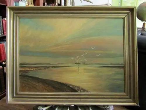 Curdes Richard Wattmeer Landschaft Nordsee 1957 Signatur 70x50 cm Öl auf Malpa.