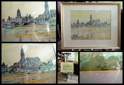 Farblithographie Künstler unbekannt Ansicht Dresden Canaletto Blick signiert