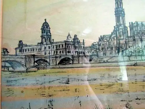 Farblithographie Künstler unbekannt Ansicht Dresden Canaletto Blick signiert