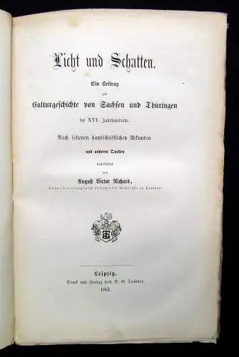 Richard Licht und Schatten Ein Beitrag zur Cultur von Sachsen u. Thüringen 1861