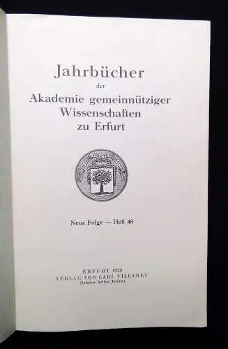 Jahrbücher der Akademie gemeinnütziger Wissenschaften zu Erfurt 2 Hefte 1929-31