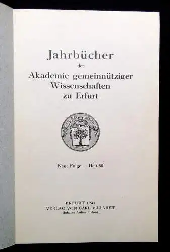 Jahrbücher der Akademie gemeinnütziger Wissenschaften zu Erfurt 2 Hefte 1929-31