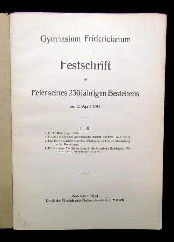 Gymnasium Fridericianum Festschrift seines 250 Jährigen Bestehens 2.April 1914