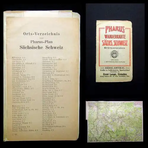 Bettenhausen Pharus Wanderkarte Sächsische Schweiz 1930 ca.45x62 cm Verzeichnis