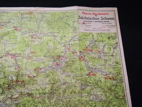 Bettenhausen Pharus Wanderkarte Sächsische Schweiz 1930 ca.45x62 cm Verzeichnis