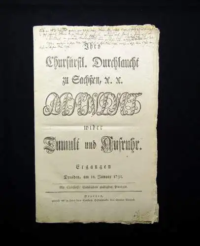 Churfürstl. Durchlaucht zu Sachsen, Mandat wider Tumult und Aufruhr 1791