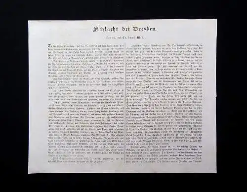 Einblattdruck mit Karte um 1813 Schlacht bei Dresden den 26. und 27. August 1813