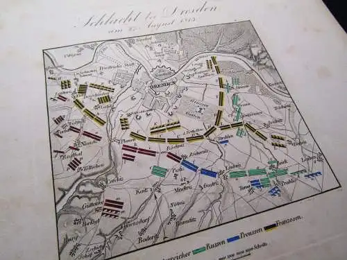 Einblattdruck mit Karte um 1813 Schlacht bei Dresden den 26. und 27. August 1813