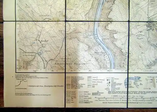 Karte Schöna Nr. 104 1905 ca.57,5x 55 cm Maßstab 1: 25 000 Ortskunde Wanderungen