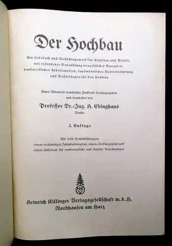 Ebinghaus Der Hochbau Lehrbuch für Studium und Praxis 1939 1006 Textabb.