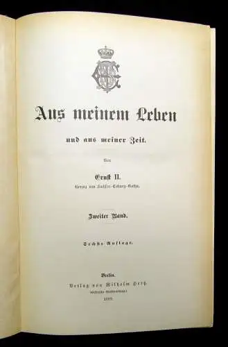 Ernst II. Aus meinem Leben und aus meiner Zeit 3 Bde 1889 Geschichte Literatur