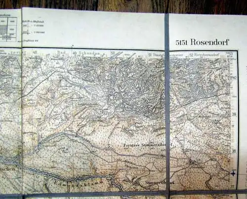 Karte 5151 Rosendorf 1942 ca.59x 60 cm Maßstab 1: 25 000 Ortskunde Wanderungen