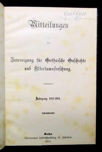 Mitteilungen der Vereinigung für Gothaische Geschichte  Jahrgang  1912/1913/1914