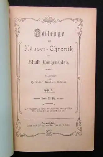 Gutbier Beiträge zur Häuser-Chronik der Stadt Langensalza 1909 Geschichte 3+1