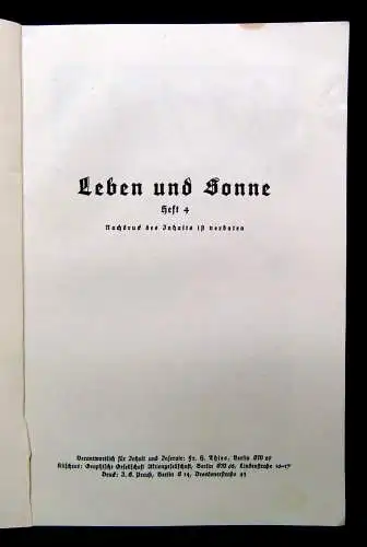 Monatsschrift der AGL Leben und Sonne Heft 4 Jahrgang 1 um 1900  Geschichte