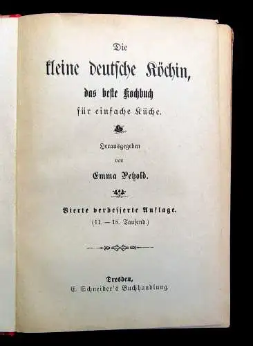 Petzold Die kleine deutsche Köchin für einfache Küche um 1900 Handwerk Kochen