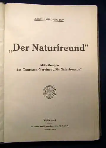 Der Naturfreund 33.Jahrgang 1929 Mitteilungen Geographie Ortskunde Reise js