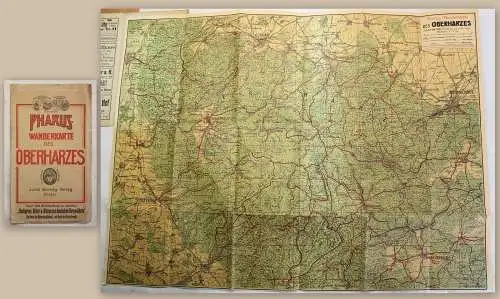 Pharus Wanderkarte des Oberharzes um 1910 Niedersachsen Sachsen-Anhalt