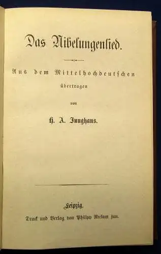 Junghans Das Nibelungenlied Aus dem Mittelhochdeutschen um 1920 Erzählungen js