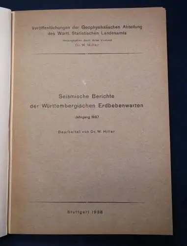 Hiller Seismische Berichte d. Württembergischen Erdbebenwarten 1938 Manuskript j