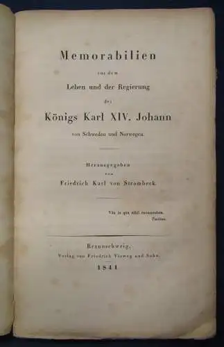 Strombeck Memorabilien aus dem Leben König Karl XIV. Johann 1841 Geschichte sf