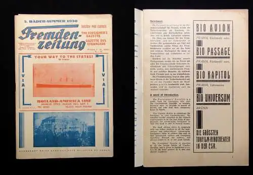 5.Bäder Nummer 1930 Fremden-Zeitung Prag Tschechien Tourismus Ortskunde