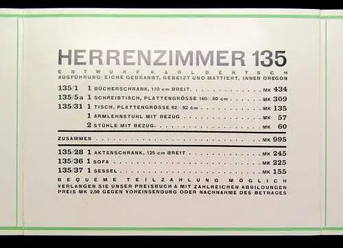 Deutsche Werkstätten Hellerau Katalog o.J. um 1930 Herrenzimmer 135 Einrichtung