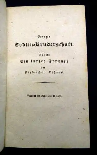 Abrahams a Sancta Clara große Todtenbruderschaft nebst Fabeln 1829 Selten mb