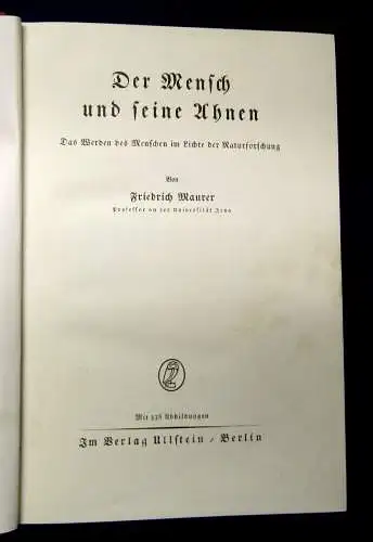 Maurer Der Mensch und seine Ahnen 1928 Naturforschung js