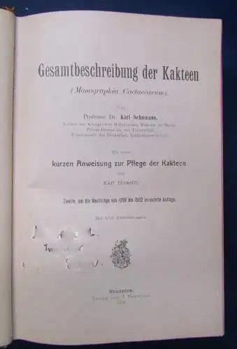 Gesamtbeschreibung der Kakteen 2 Teile in 1 Bd 1903 Botanik Pflanzenkunde js