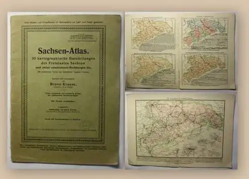 Krause Sachsen-Atlas 1925 Geographie Geografie Landeskunde Darstellungen xy