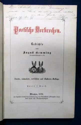 Gemming Poetische Verbrechen. Gedichte 1876 Belletristik Klassiker Poesie sf